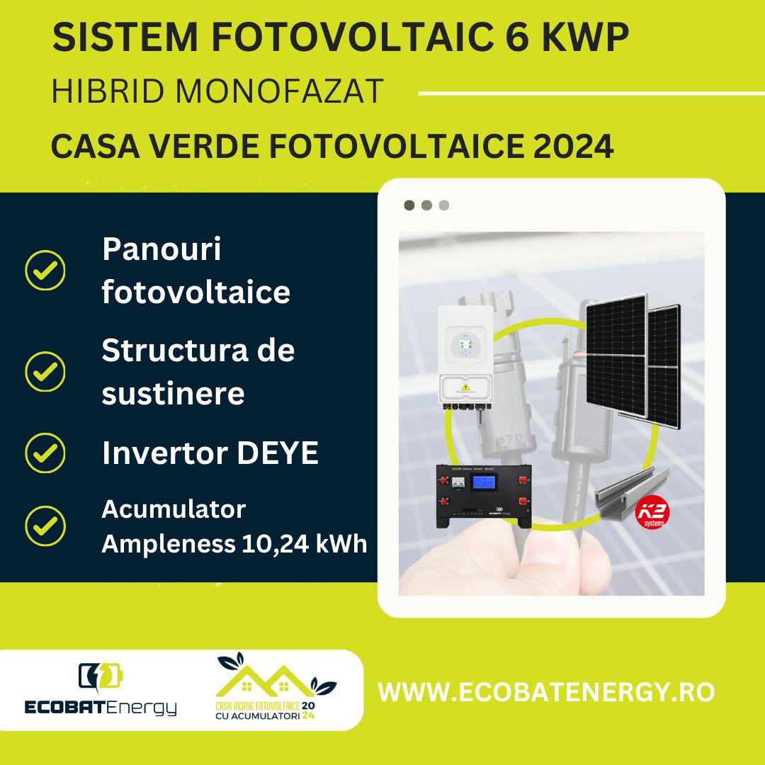 Sistem fotovoltaic Casa Verde Fotovoltaice 2024 6 kW monofazat hibrid