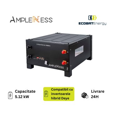 Acumulator Litiu 5.12 KWh LiFePO4 AMPLENESS 51.2V 100Ah