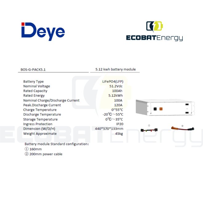 Acumulator Deye High Voltage 5.12 KWH BOS-G PRO Lifepo4 51.2V 100Ah