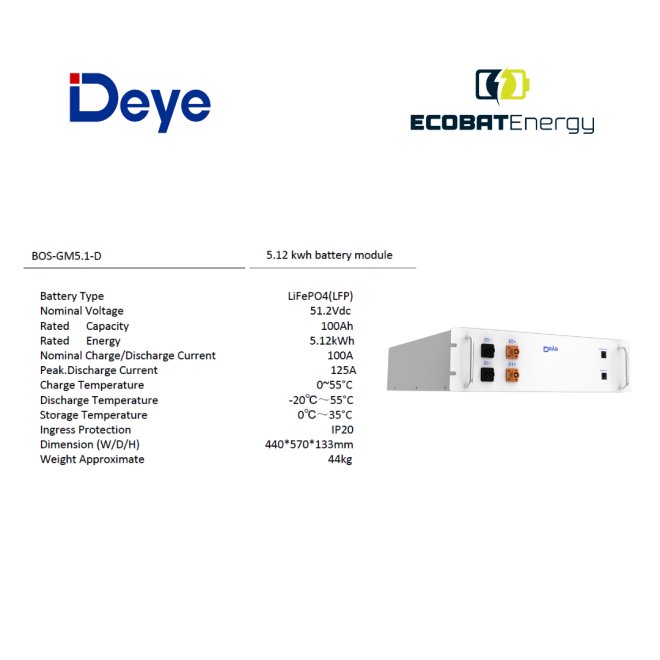 Acumulator Deye High Voltage 5.12 KWH BOS-GM5.1 Lifepo4 51.2V 100Ah