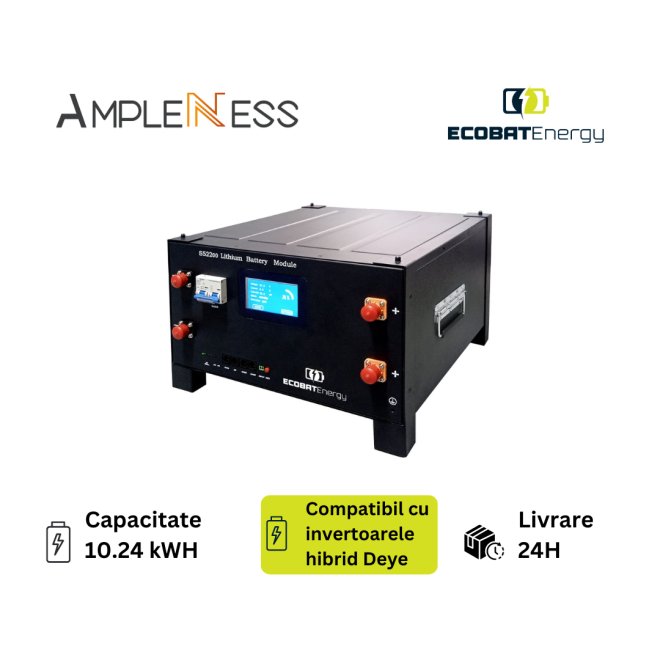 Acumulator Litiu 10.24 KWh LiFePO4 AMPLENESS Ecobat Energy 51.2V 200Ah