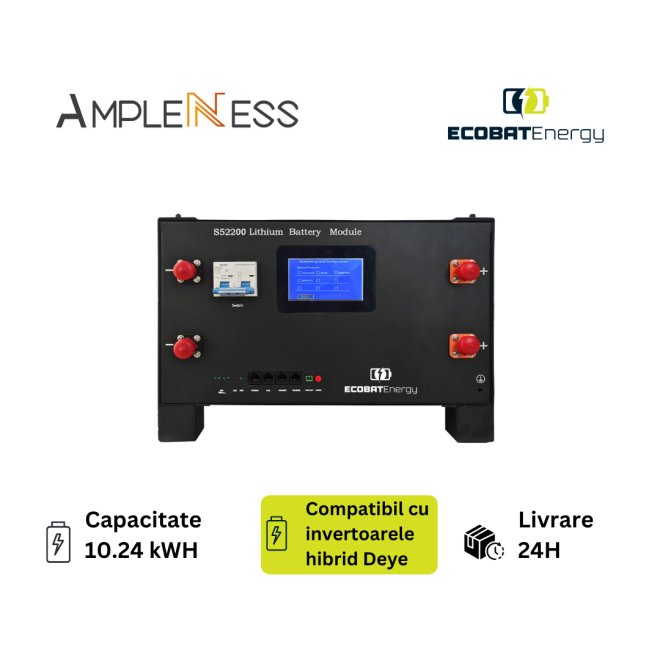 Acumulator Litiu 10.24 KWh LiFePO4 AMPLENESS Ecobat Energy 51.2V 200Ah