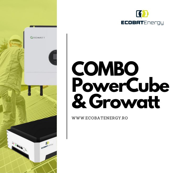 Combo Invertor Growatt SPF 6000ES 6kW + Acumulator PowerCube 5.12kWh