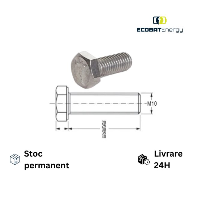 Surub cap hexagonal M10 x 25 INOX cu piulita autoblocanta