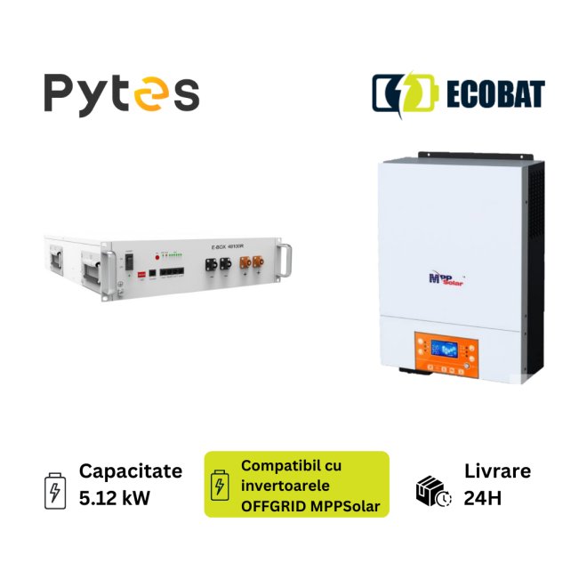 Acumulator Litiu 5.12KWH Lifepo4 Pytes Energy 48V 100Ah E-BOX-48100R