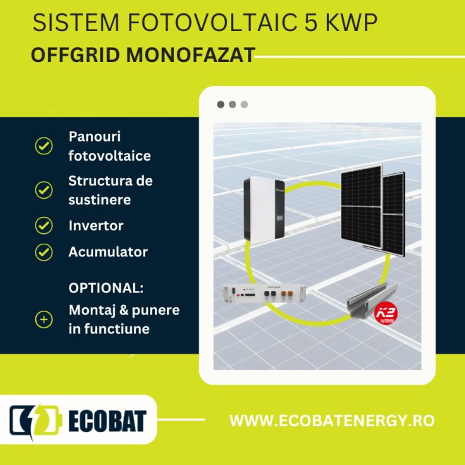 Sistem fotovoltaic OFFGRID 5 kW cu invertor Growatt SPF5000ES