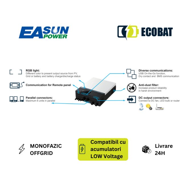 Invertor EASUN SMW 8kW Functie Paralel 48V 2xMPPT 120A